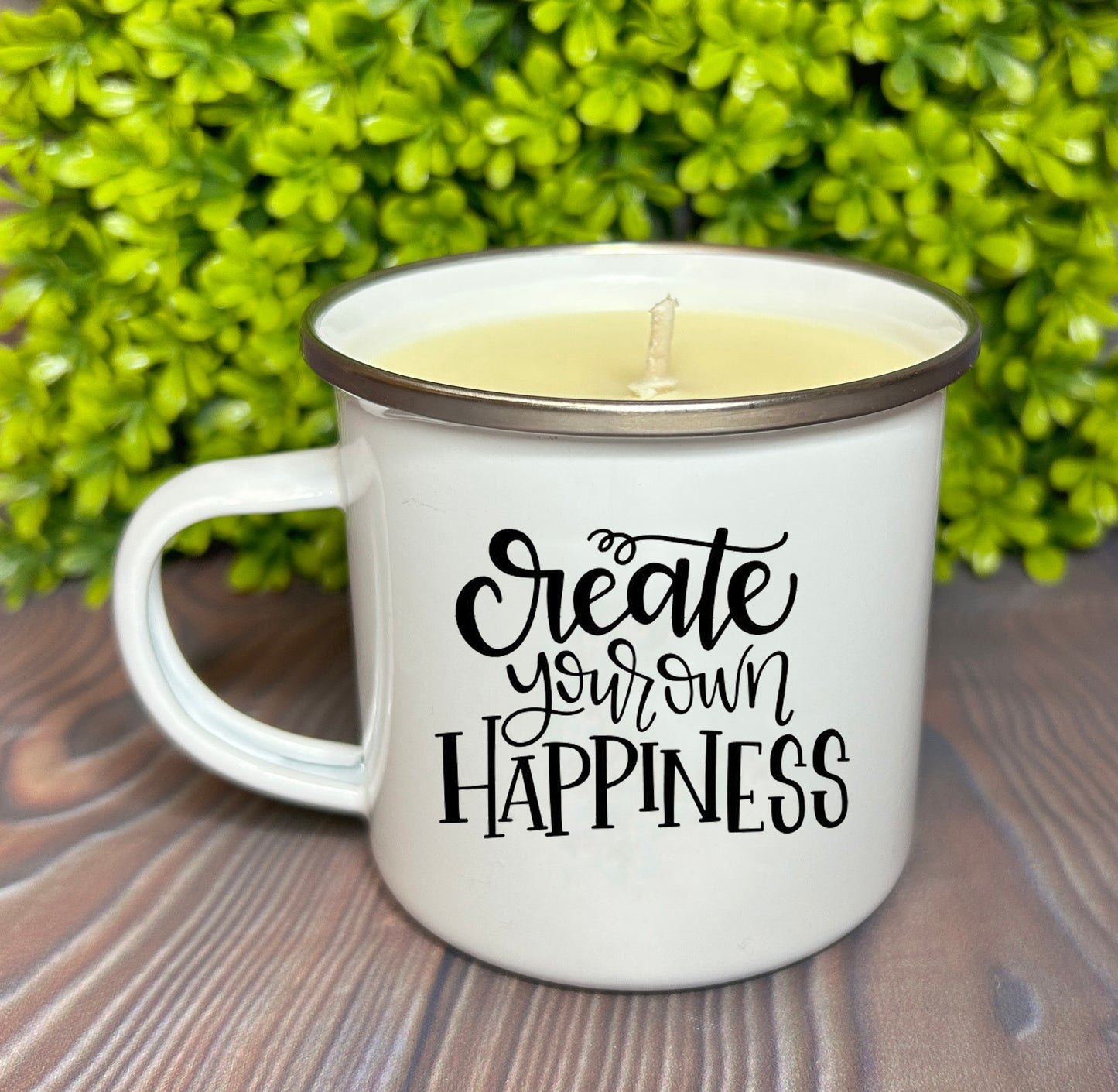 Wholesale Enamel Mug Candle - Create Your Own Happiness - QTY 3 CANDLES