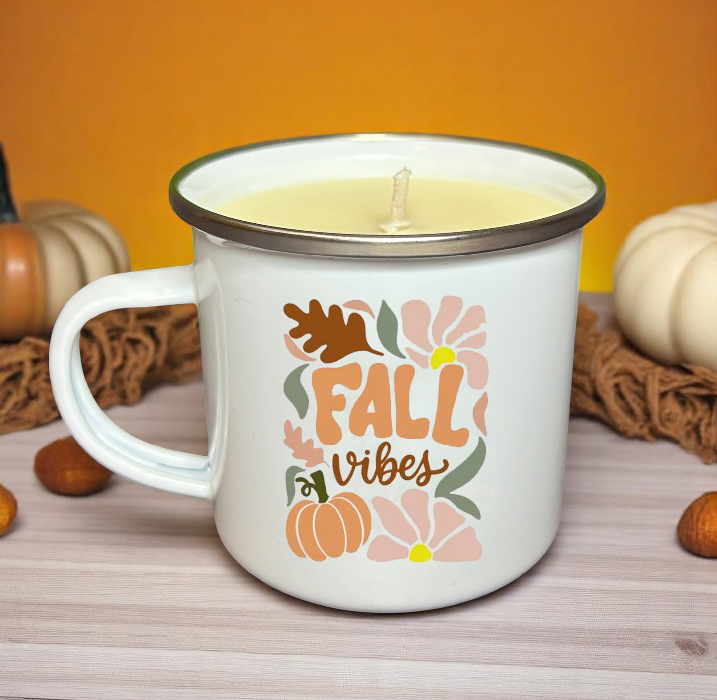 Fall Vibes Enamel Mug Candle