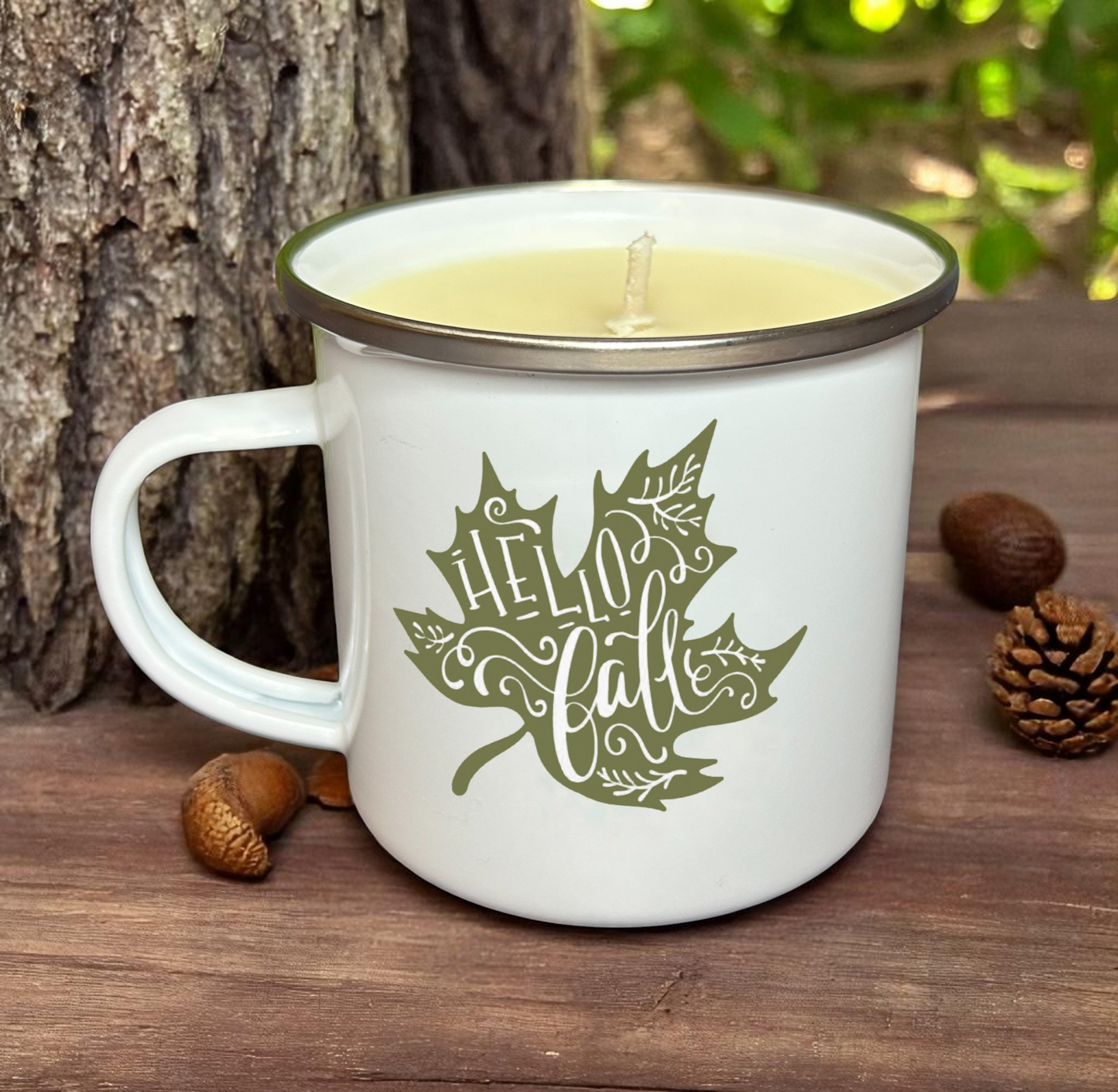 Hello Fall Enamel Mug Candle