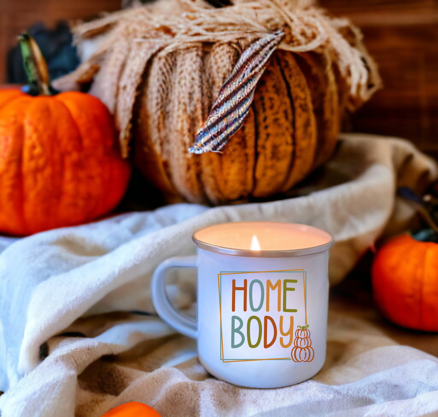 FALL Wholesale Enamel Mug Candle - CHOICE of DESIGN & SCENT - QTY 3 CANDLES