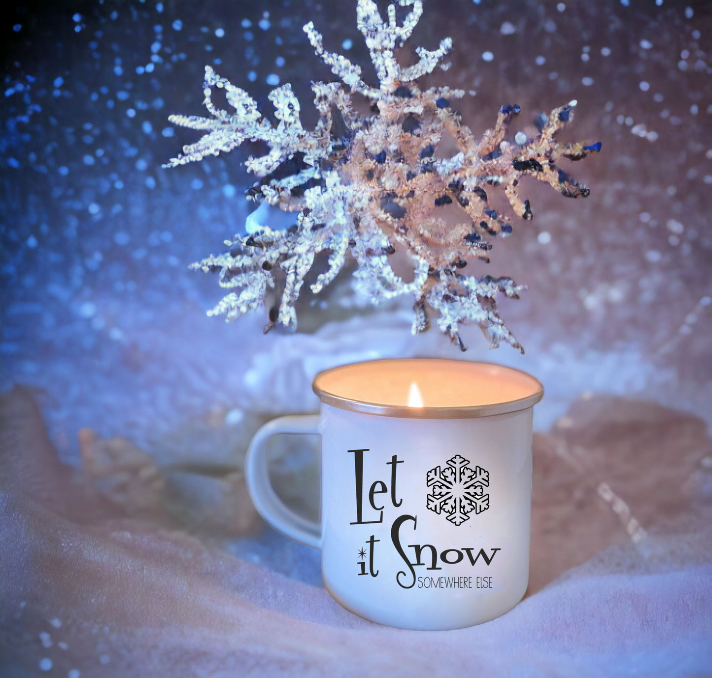 WINTER Wholesale Enamel Mug Candle - CHOICE of DESIGN & SCENT - QTY 3 CANDLES