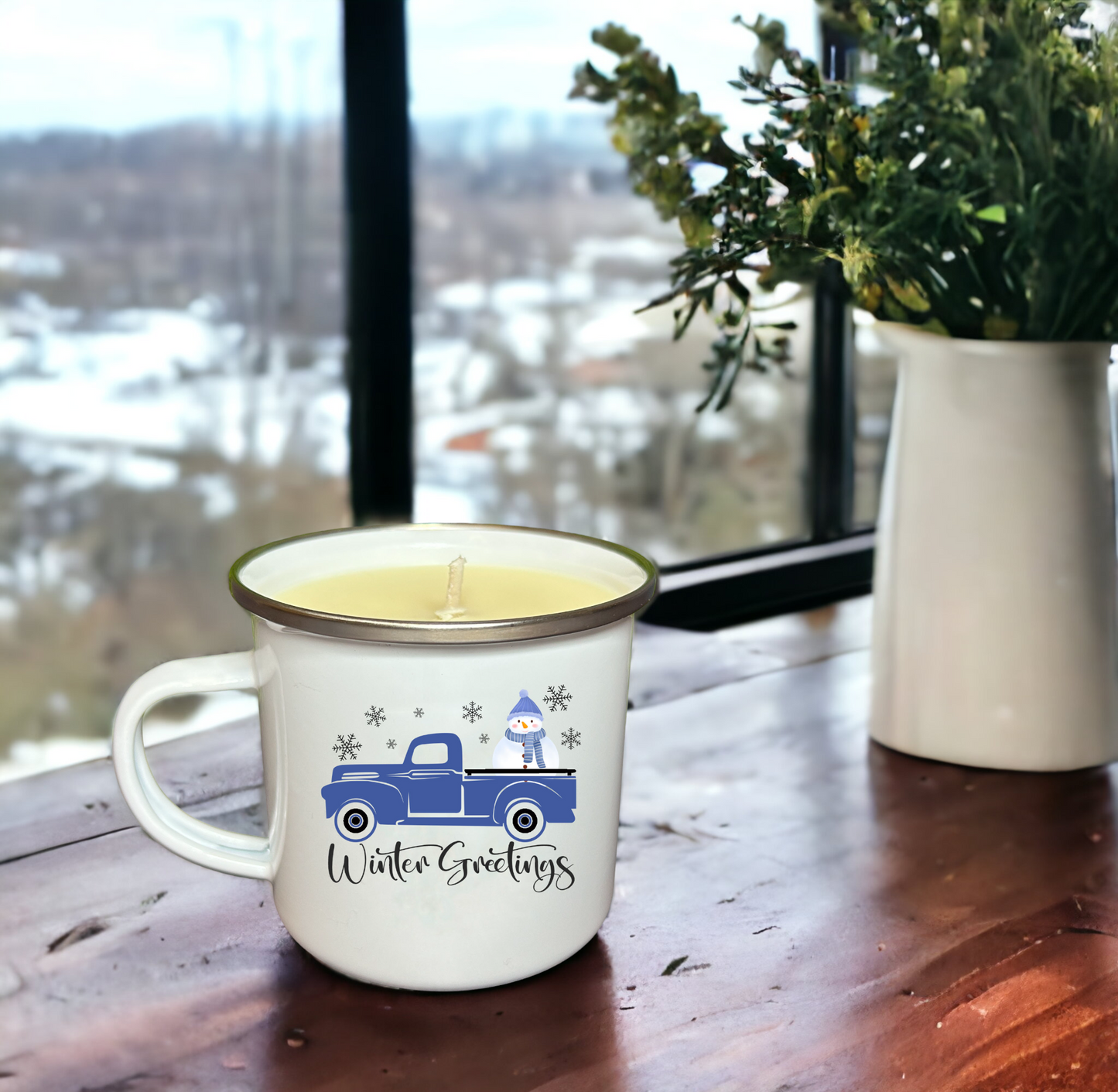 Winter Greetings Enamel Mug Candle
