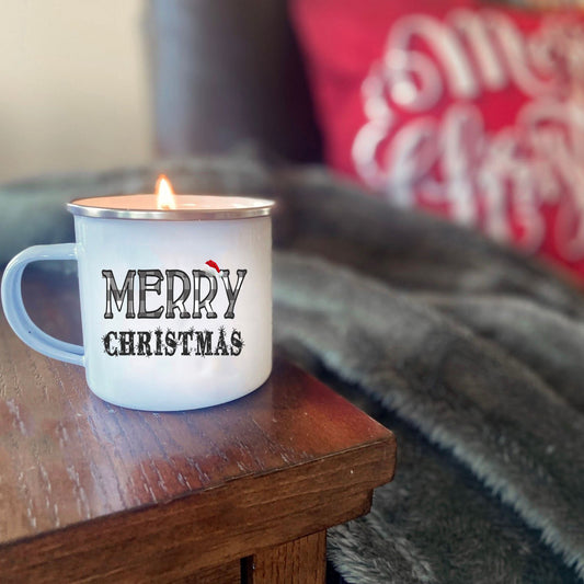 Merry Christmas Enamel Mug Candle