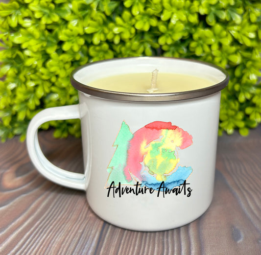 Enamel Mug Candle -  Adventure Awaits Colorado