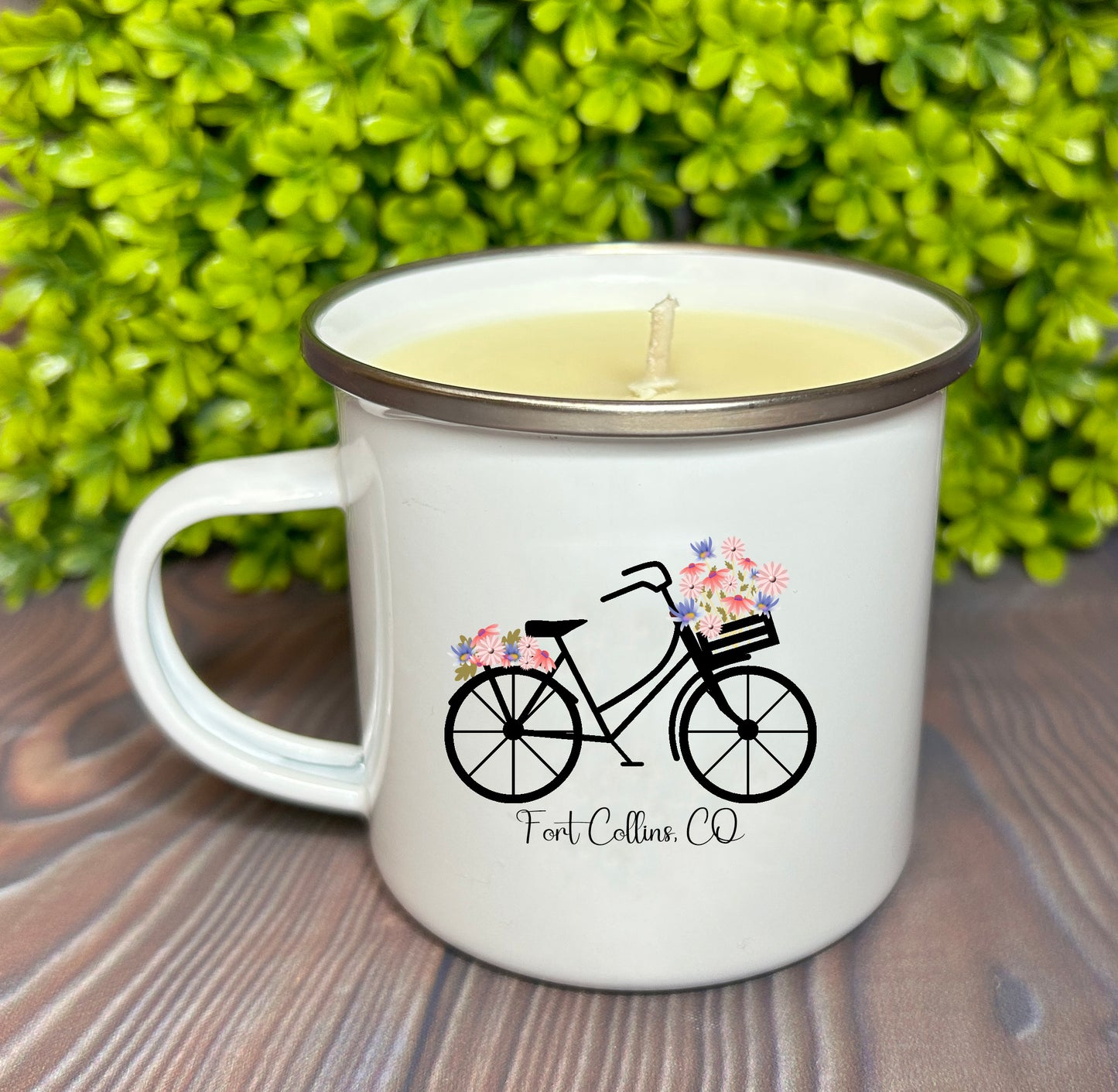 Wholesale Enamel Mug Candle -  Bike Fort Collins- QTY 3 CANDLES