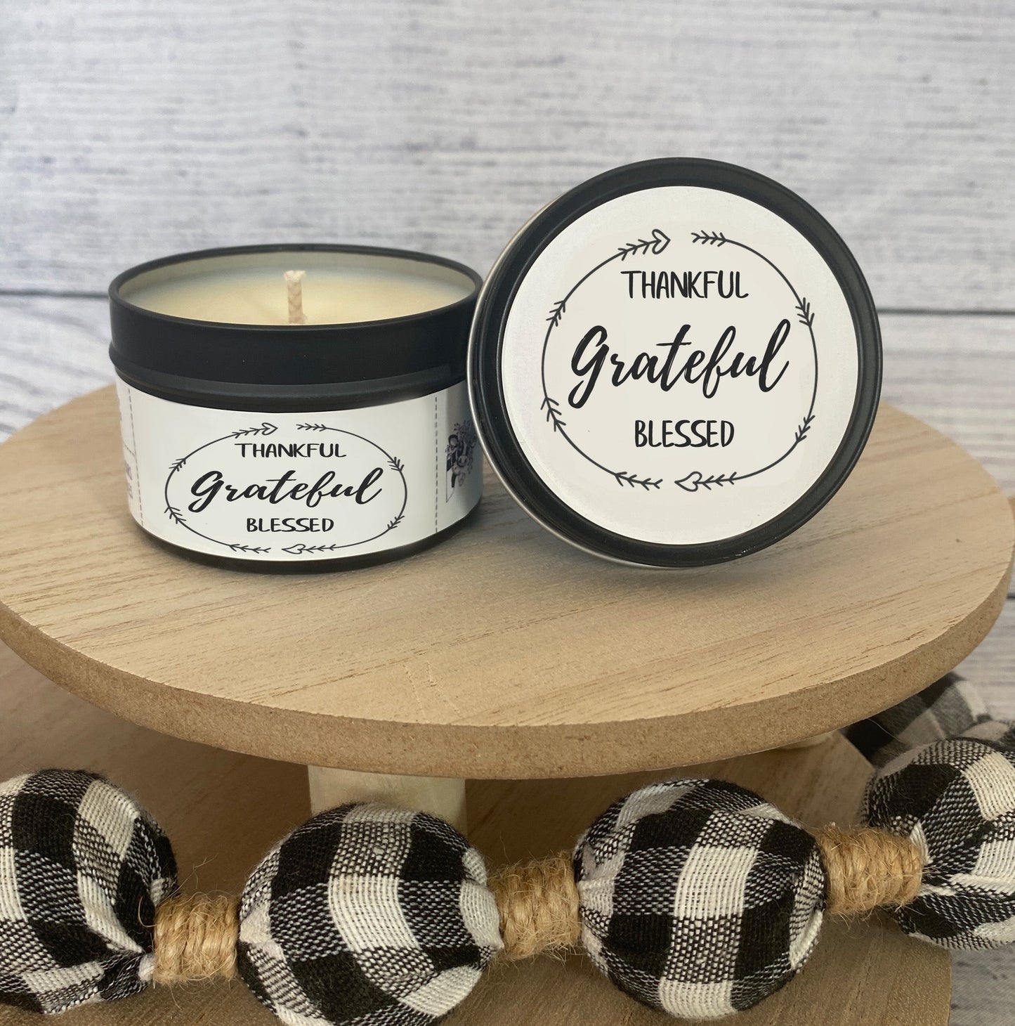 Wholesale Candle Tin - Thankful Grateful Blessed - QTY 6 Candles