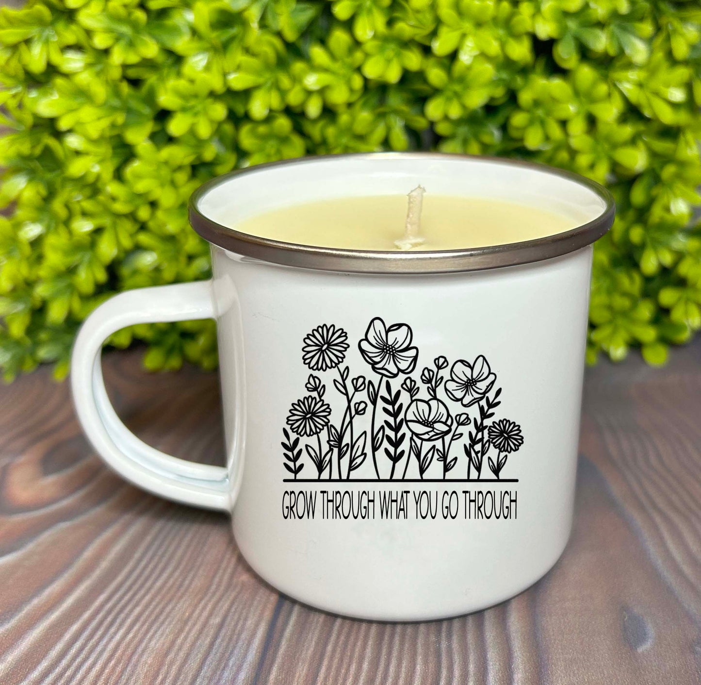 Wholesale Enamel Mug Candle -  Grow Through What You Go Through - QTY 3 CANDLES