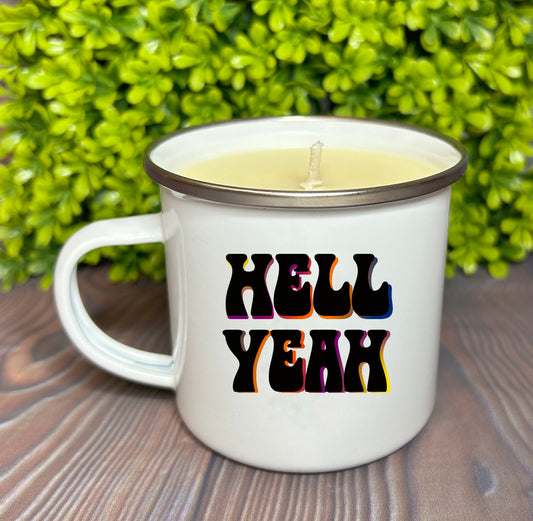 Wholesale Enamel Mug Candle -  Hell Yeah - QTY 3 CANDLES