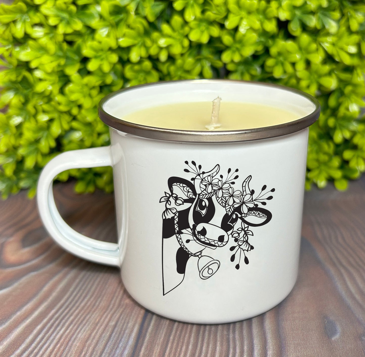 Enamel Mug Candle -  Clever Cow Candle Co Signature Cow