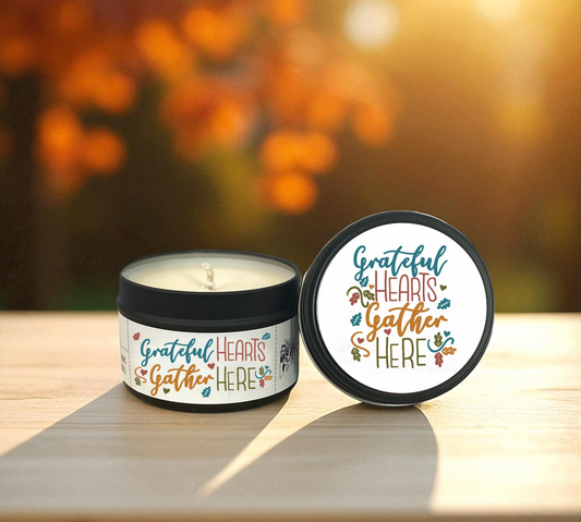 Fall Candle Tin - Grateful Hearts Gather Here