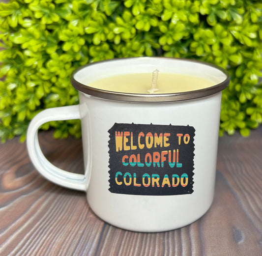 Enamel Mug Candle - Welcome to Colorful Colorado