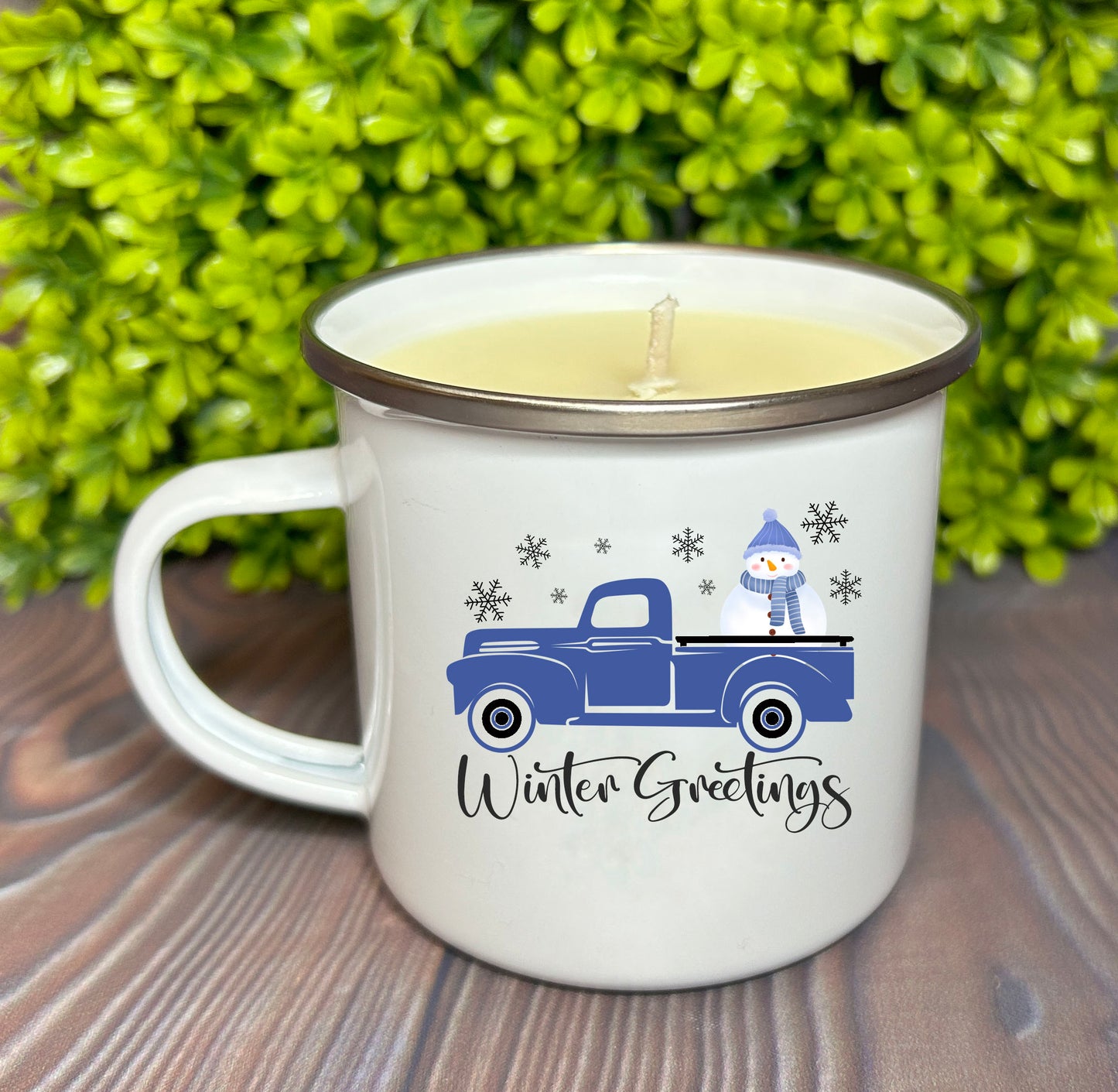 Winter Greetings Enamel Mug Candle
